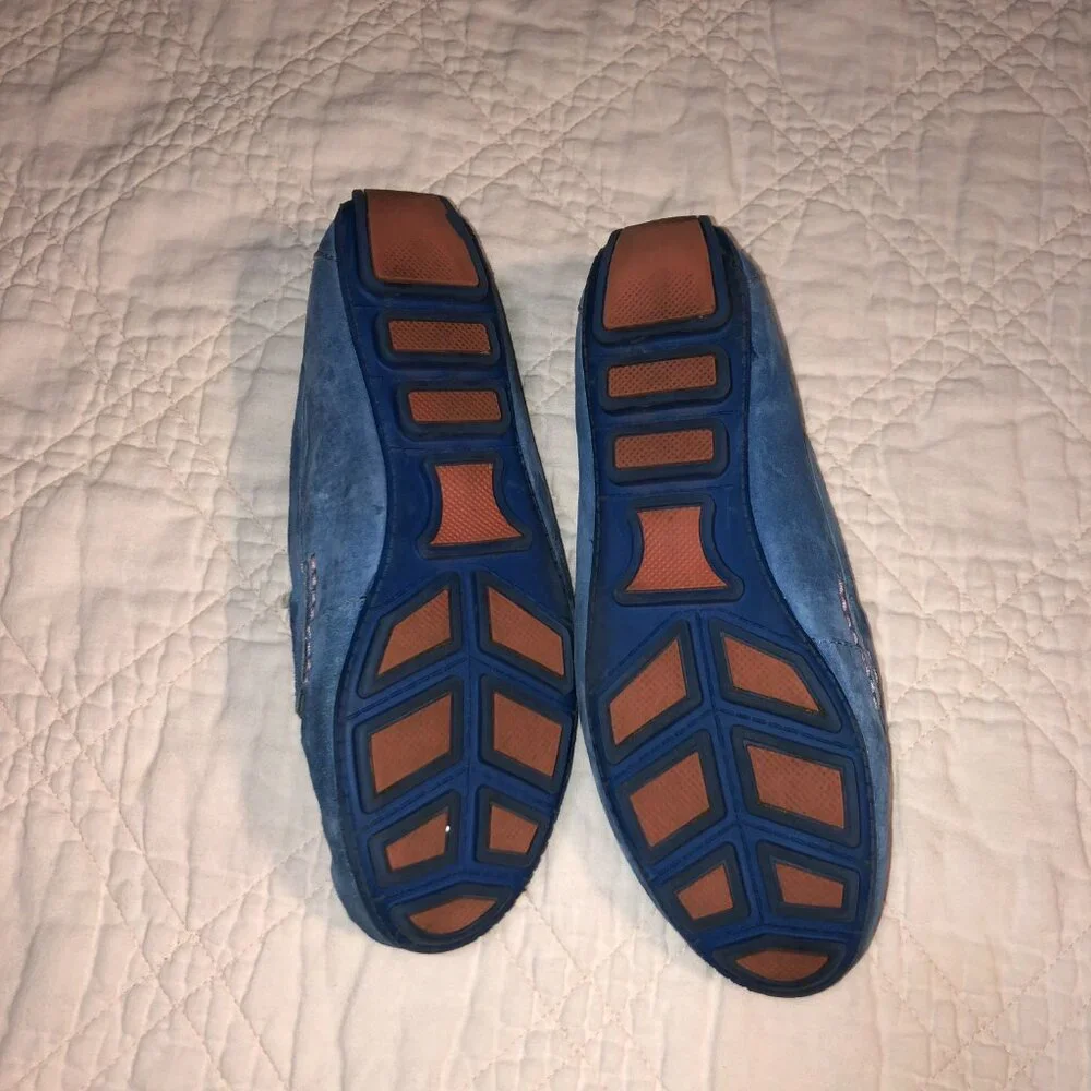 Womens Blue Suede Penny Loafers Moccasins, Size 9.5M